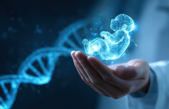 Doctor with a simulation of a human embryo in his hands, assisted reproduction