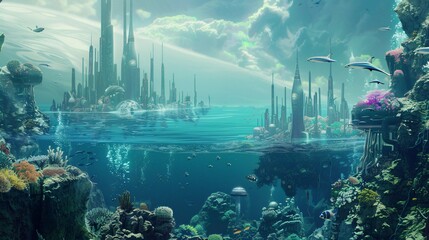Underwater World  Fantasy Seascape with Futuristic Architecture