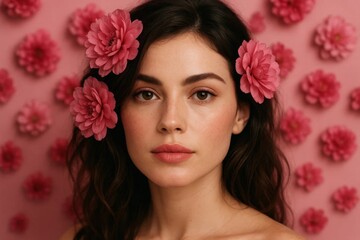 Naklejka premium A Study in Floral Hair Accessories and Radiant Skin
