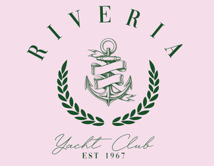 Yacht Sailing Club Nautical Varsity College colleigiate teams sail health USA Trending Anchor Whreaf Graphic Tee t-shirt logo slogan graphic artwork typography tote badge emblem crest 