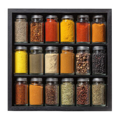 Vibrant Spice Collection in Glass Jars Display