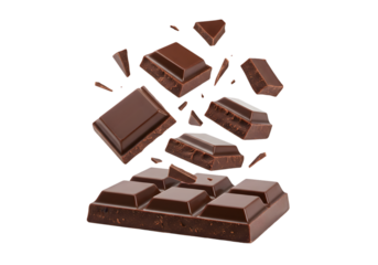 Isolated Background of Dark Chocolates Falling Sweet Delicious Cocoa