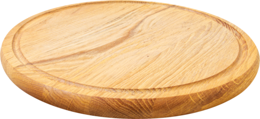 Circular Wooden Cutting Board with Grooved Edge and Grain Texture.
