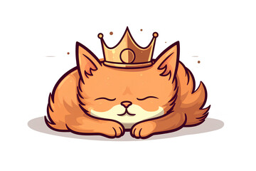 Vector Sticker Design – Sleeping Cat with Crown
