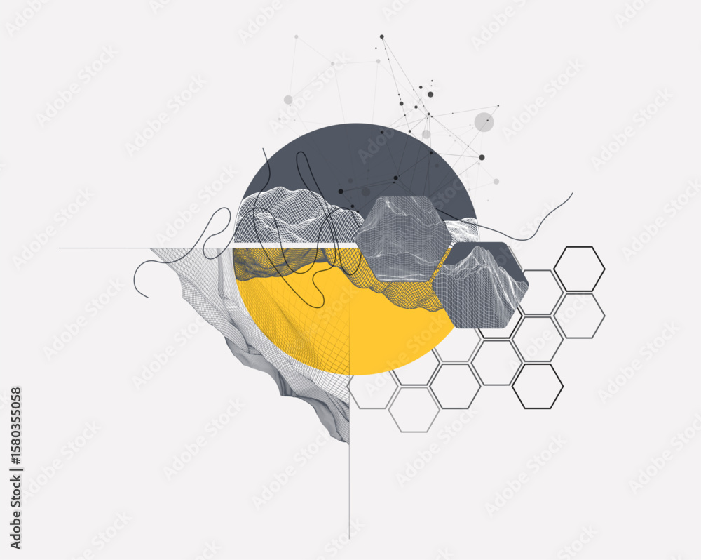 Poster abstract wireframe background. modern science or technology art elements. surface illustration insid