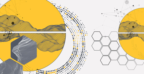 Abstract wireframe background. Modern science or technology art elements. Surface illustration inside circles