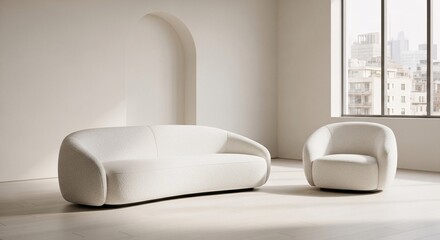 Modern living room design with white sofa and armchair minimalist interior design home decor furniture