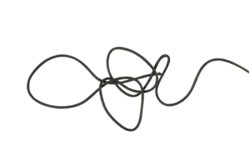 black twisted string isolated on white or transparent png