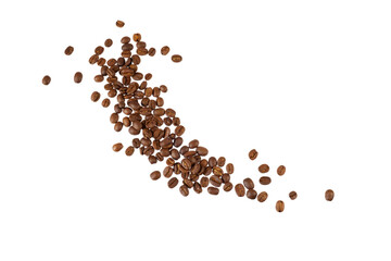 curve of roasted coffee beans pile top view isolated on white or transparent png