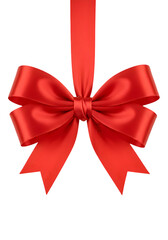 Isolated Background Red Ribbon Bow Gift Decoration on Transparent Image