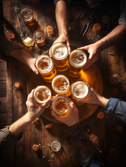 Studio Photo Top View of Friends at a Table with Food and Drinks