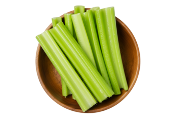 Isolated Background Top View Celery Sticks in Bowl Fresh and Green