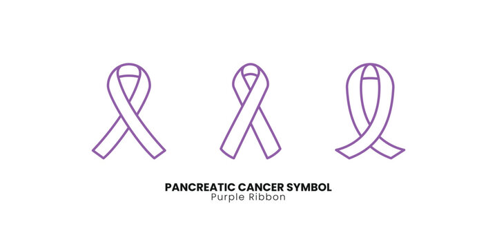 Outline purple ribbon pancreatic cancer awareness symbols vector set. Medical illustration for health campaigns, support, and advocacy designs