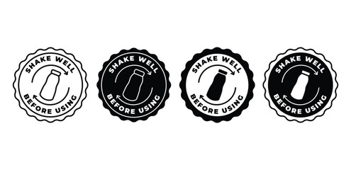 Shake Well Before Using Icon Black and White Circular Labels Vector Design Illustration