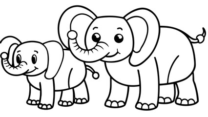 Fototapeta premium Adorable cartoon baby elephant and mother elephant standing together