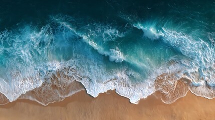 Ocean Wave Meet Sand Aerial View