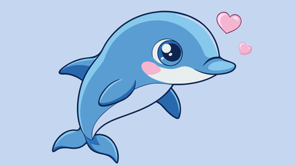 Naklejka premium Cute cartoon dolphin with pink hearts floating around its head