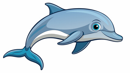 Obraz premium Cute cartoon dolphin with big blue eyes swimming joyfully