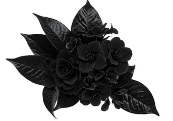 Isolated Black Flower Bouquet On Transparent Background Floral Foliage