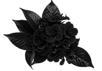 Isolated Black Flower Bouquet On Transparent Background Floral Foliage