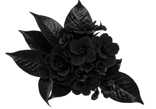 Isolated Black Flower Bouquet On Transparent Background Floral Foliage