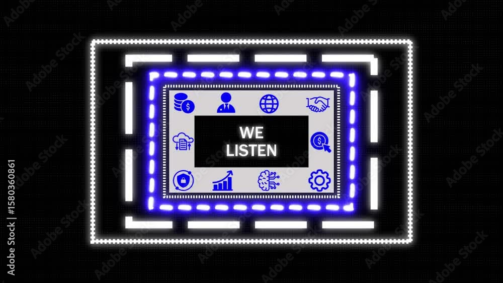 Aufkleber we listen concept button on a clear projection, network icon ,blue holographic advanced rectangle pl
