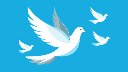 Obraz premium Four white doves flying in formation across a clear blue sky