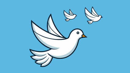 Obraz premium Three stylized white doves flying in a clear blue sky