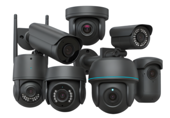 Isolated Black Security Camera Surveillance with Transparent Background