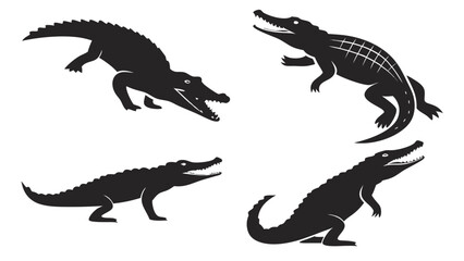 Obraz premium Collection of four black silhouette illustrations of crocodiles in various poses