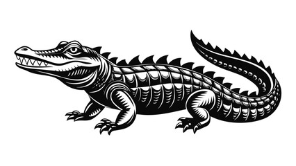 Obraz premium Stylized black and white illustration of a fearsome alligator with sharp teeth and scales