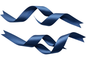 Isolated Blue Silk Ribbon Swirls Decorative Navy Fabric on Transparent