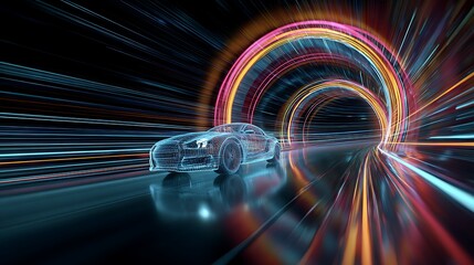 Car Driving Through Tunnel with Abstract Light