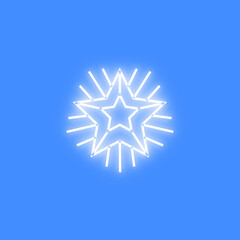Geometric white starburst with neon glow on a blue background