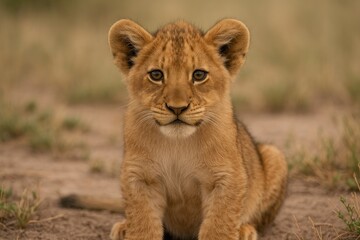 Fototapeta premium Wild Lions Roaming the Heart of the Kalahari Desert