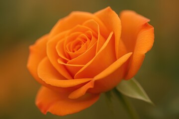 Close-up of an orange rose from the side with a very shallow depth of field