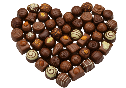 Isolated Transparent Background Assorted Chocolate Heart Shape Collection