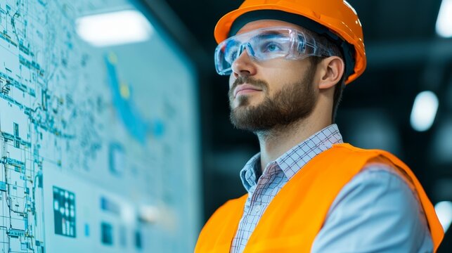 Modern Emergency System Technician Analyzing Risk Zones with Overlayed Mapping Tools - Powered by Adobe