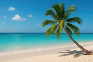 Obraz premium Tropical paradise with palm trees and sandy shores