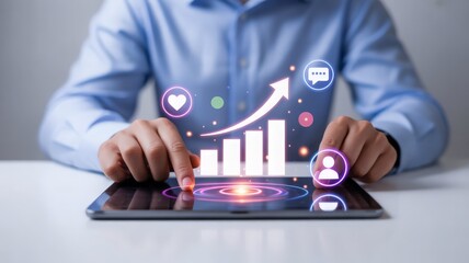 Social media manager analyzing content performance analytics on a tablet