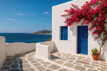 Scenic view of a charming village on a Greek island in the Cyclades archipelago