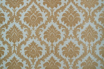 Vintage decorative wallpaper featuring a light blue and brown color scheme