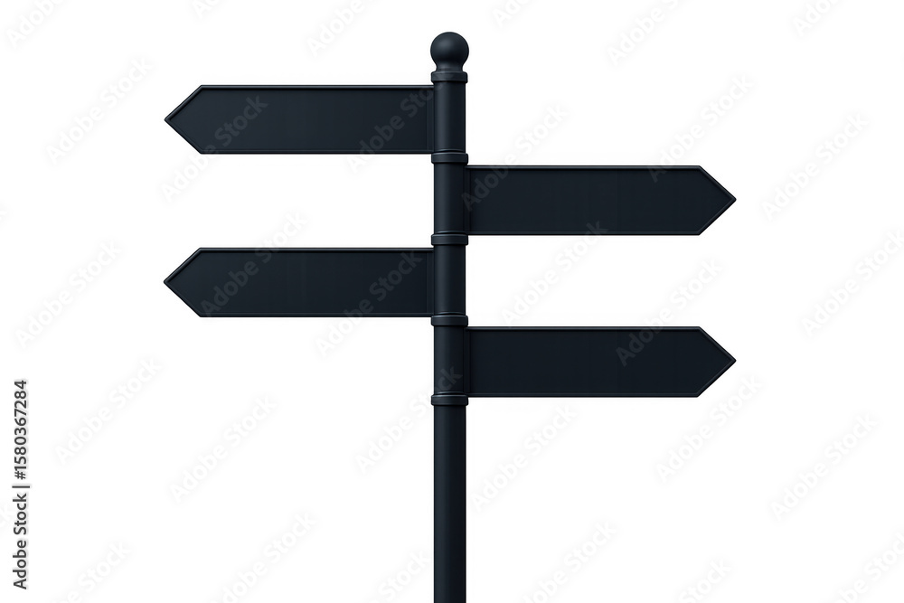 Poster 3d rendering featuring blank directional signpost with three empty arrow signs pointing different wa