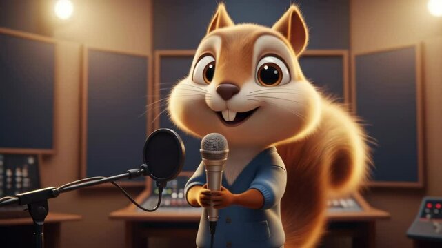 Animated Squirrel Sings in Recording Studio - Cute Cartoon Performance