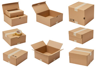 Fototapeta premium Isolated Brown Cardboard Boxes Package With Transparent Background