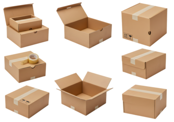 Isolated Brown Cardboard Boxes Package With Transparent Background