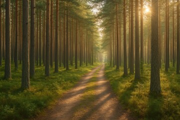 Fototapeta premium Interior view of a pine forest landscape