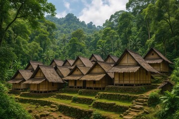 Discover a secluded village nestled among vibrant foliage and thick forests, offering a peaceful escape into a distinctive way of life.