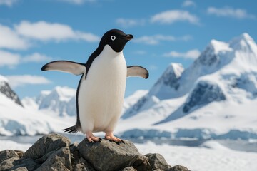 Obraz premium Enjoying the rocks: a playful penguin's moment