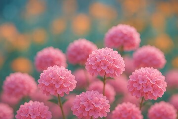 Fototapeta premium A charming garden display of lush pink blossoms with soft petals and vibrant hue, arranged in dense clusters for a captivating visual.